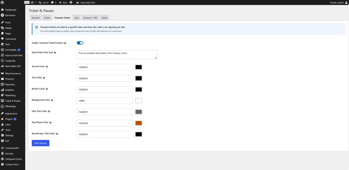 The settings screen.